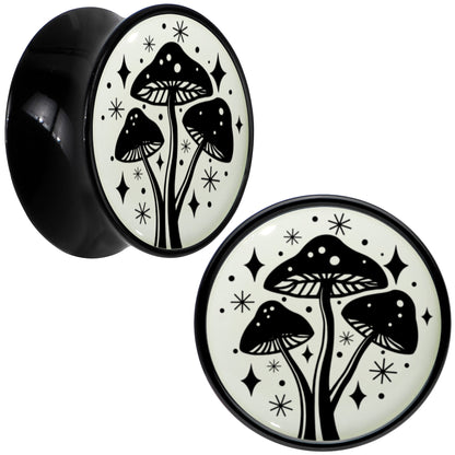 Glow in the Dark Mystic Mushroom Black Acrylic Saddle Plug Set by Onyx O
