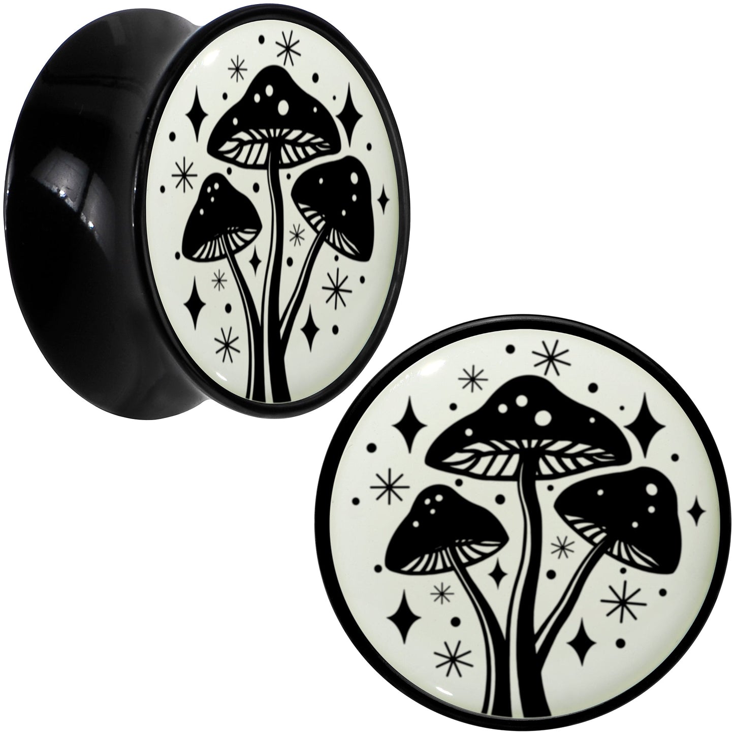 Glow in the Dark Mystic Mushroom Black Acrylic Saddle Plug Set by Onyx O