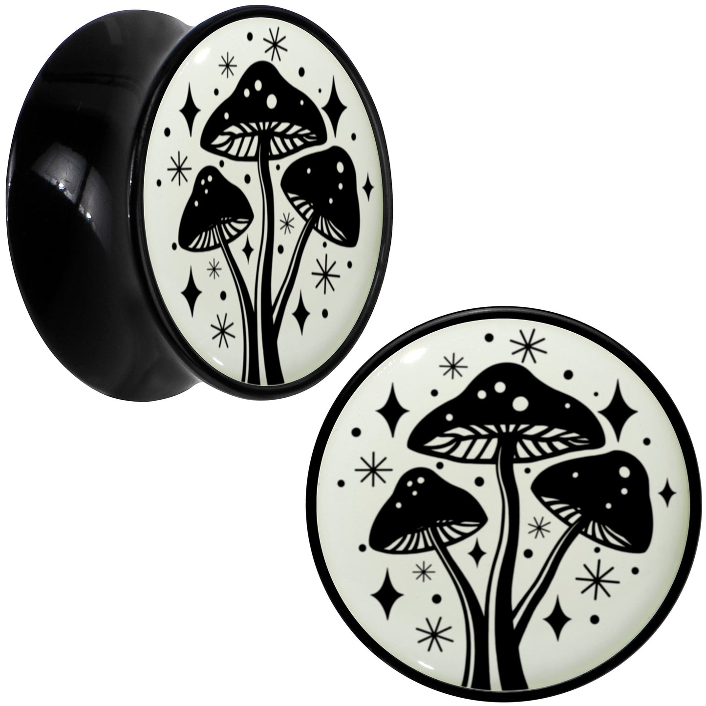 Glow in the Dark Mystic Mushroom Black Acrylic Saddle Plug Set by Onyx O