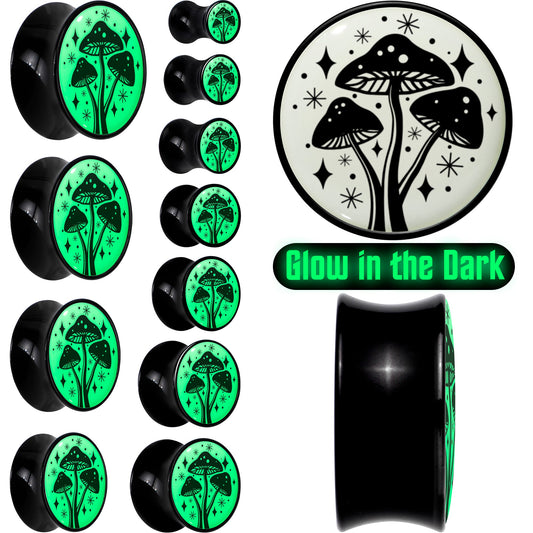 Glow in the Dark Mystic Mushroom Black Acrylic Saddle Plug Set by Onyx O
