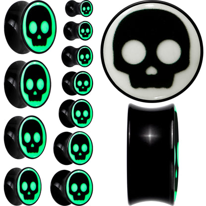 0G Glow in the Dark Simple Skull Black Acrylic Saddle Plug Set by Onyx O