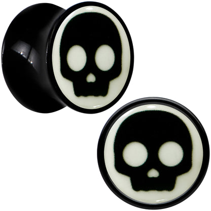 0G Glow in the Dark Simple Skull Black Acrylic Saddle Plug Set by Onyx O