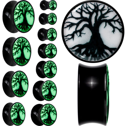 Black Acrylic Tree Of Life Glow in the Dark Double Flare Plug Set by Onyx O