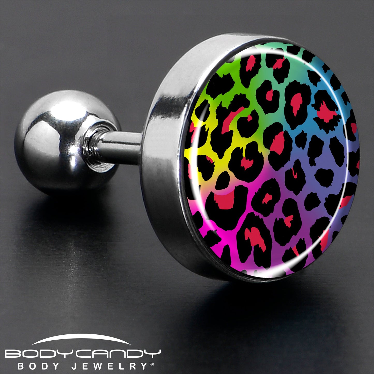 16G 1/4 Rainbow Cheetah Print Cartilage Tragus Earring by Onyx O