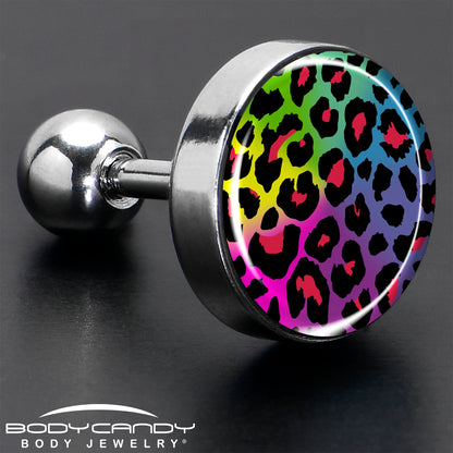 16G 1/4 Rainbow Cheetah Print Cartilage Tragus Earring by Onyx O