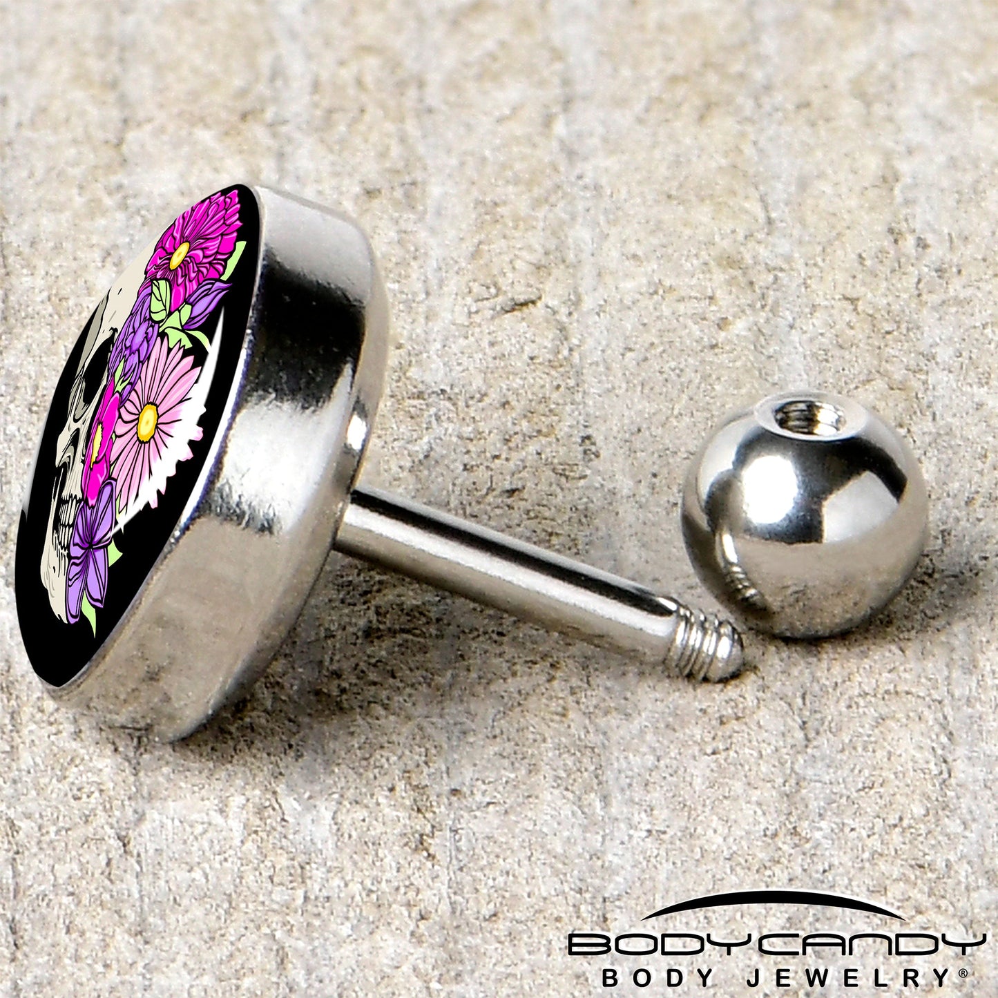 16G 1/4 Floral Flowers Skull Cartilage Tragus Earring by Onyx O