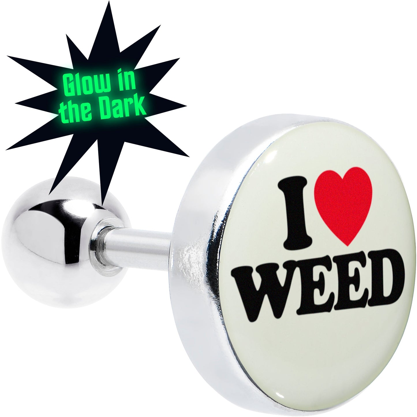 16G 1/4 Glow in the Dark I Love Weed Tragus Cartilage Earring by Onyx O