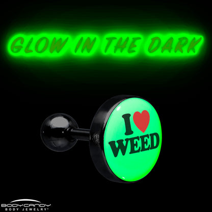16G 1/4 Glow in the Dark I Love Weed Tragus Cartilage Earring by Onyx O