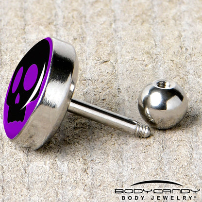 16G 1/4 Purple Black Simple Skull Tragus Cartilage Earring by Onyx O