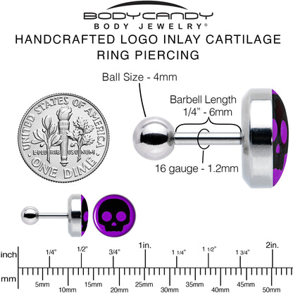 16G 1/4 Purple Black Simple Skull Tragus Cartilage Earring by Onyx O