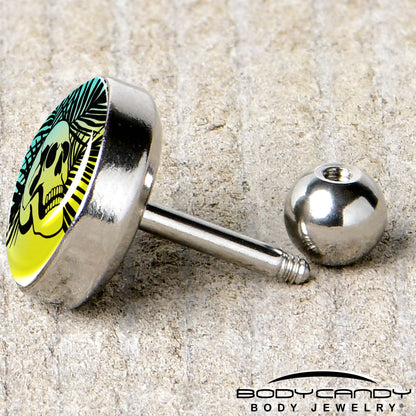 16G 1/4 Blue Haze Sunset Skull and Palms Tragus Cartilage Earring by Onyx O