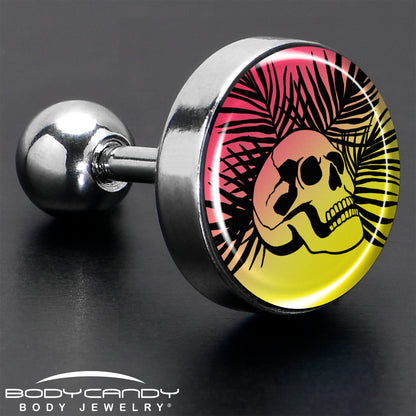 16G 1/4 Red Haze Sunset Skull and Palms Tragus Cartilage Earring by Onyx O