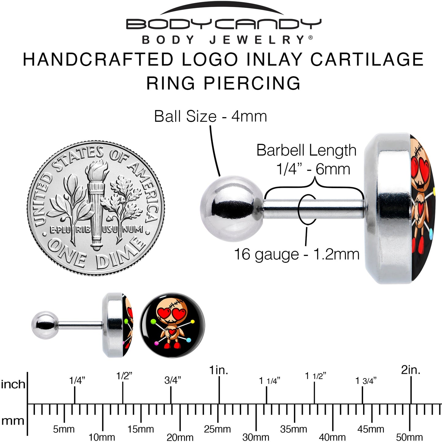 16G Valentine Heart Voodoo Doll Tragus Cartilage Earring