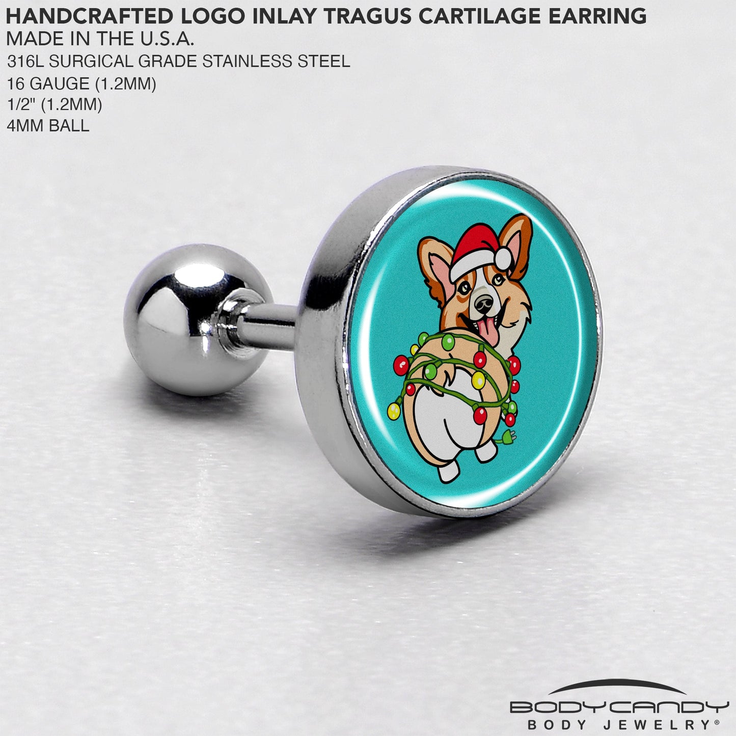 Christmas Holiday Lights Corgi Dog Tragus Cartilage Earring by Onyx O