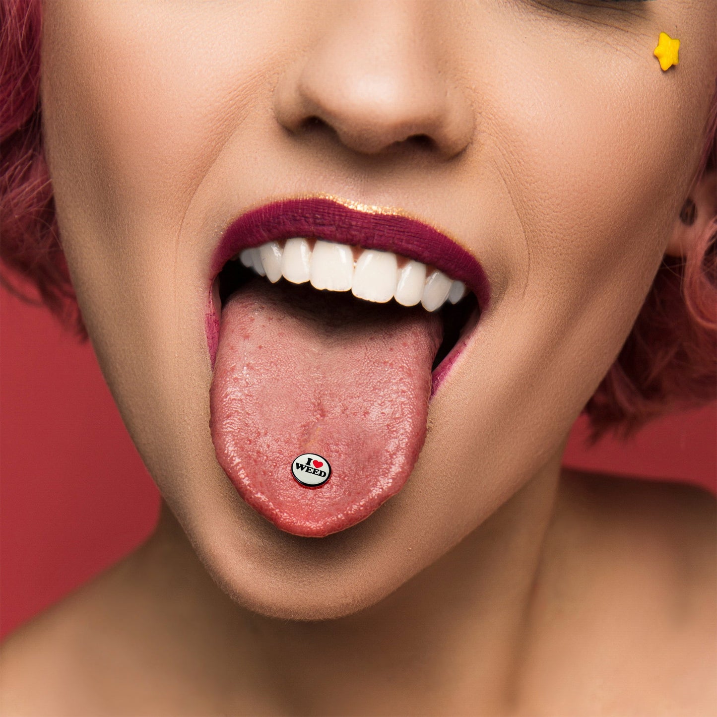 Glow in the Dark Black Anodized I Love Weed Barbell Tongue Ring by Onyx O