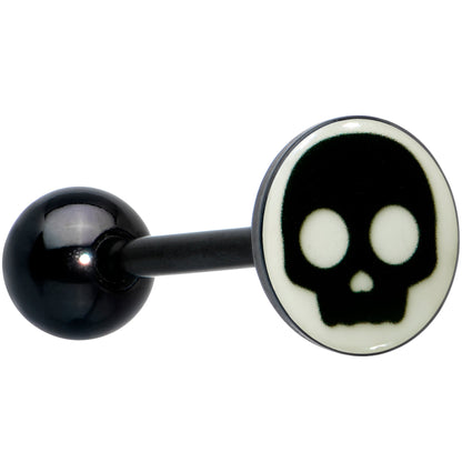 Glow in the Dark Black Anodized Simple Skull Barbell Tongue Ring by Onyx O