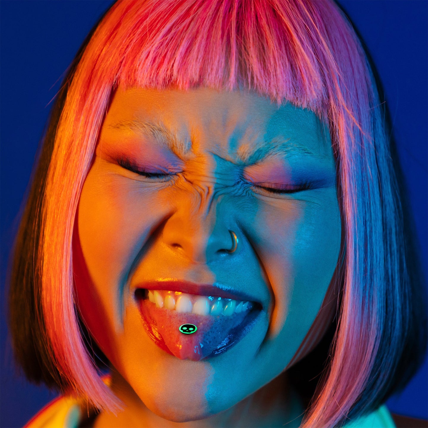 Glow in the Dark Black Anodized Simple Skull Barbell Tongue Ring by Onyx O