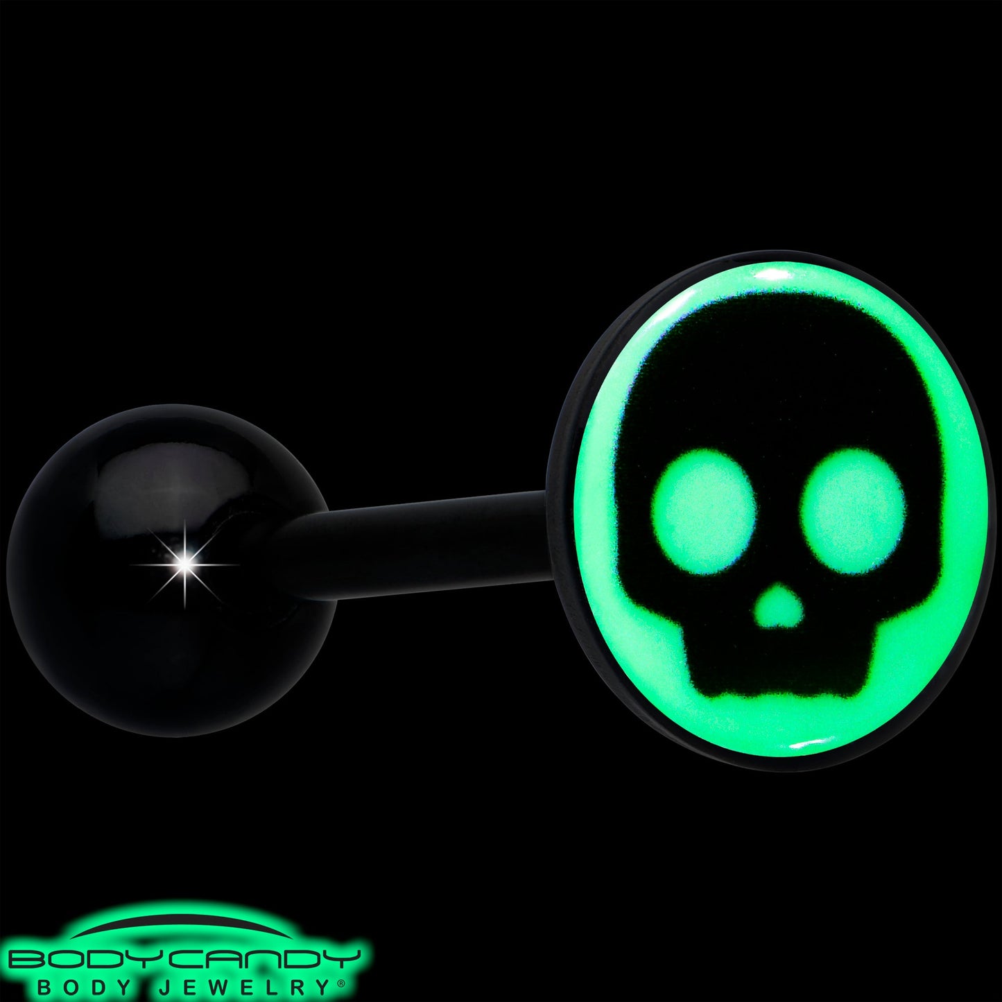 Glow in the Dark Black Anodized Simple Skull Barbell Tongue Ring by Onyx O
