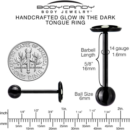 Glow in the Dark Black Anodized Simple Skull Barbell Tongue Ring by Onyx O