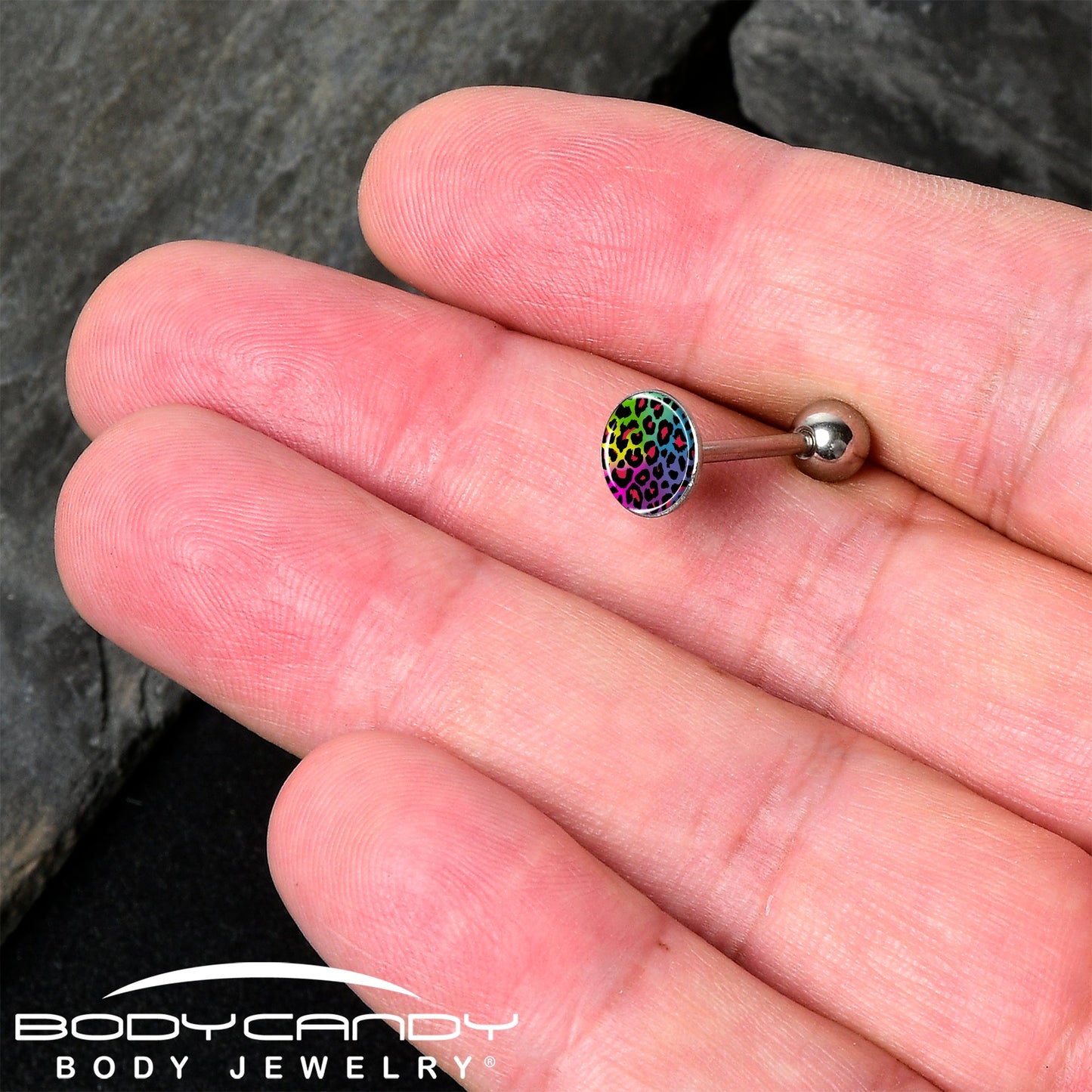 Rainbow Cheetah Print Barbell Tongue Ring by Onyx O