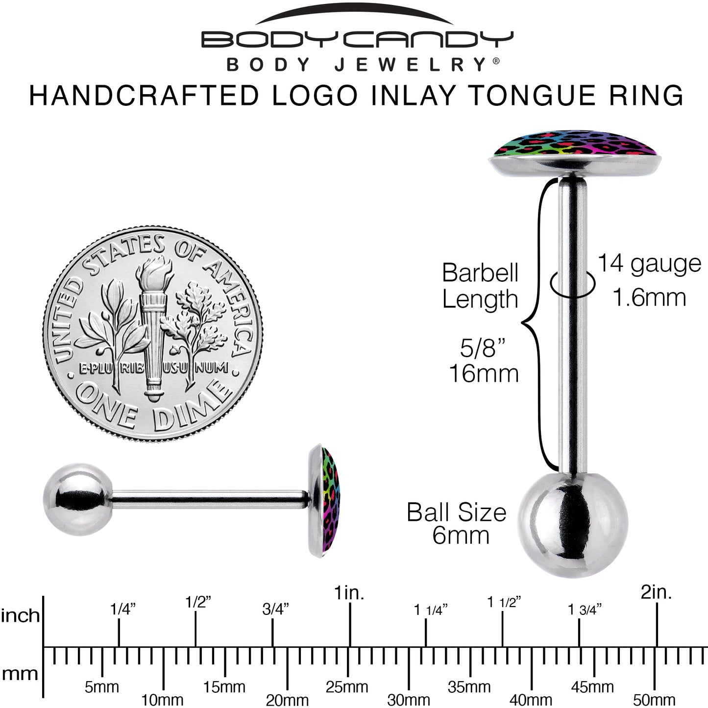 Rainbow Cheetah Print Barbell Tongue Ring by Onyx O