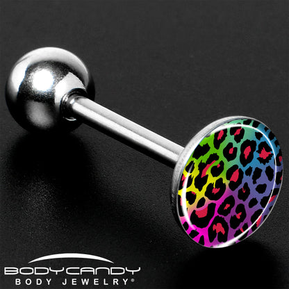 Rainbow Cheetah Print Barbell Tongue Ring by Onyx O