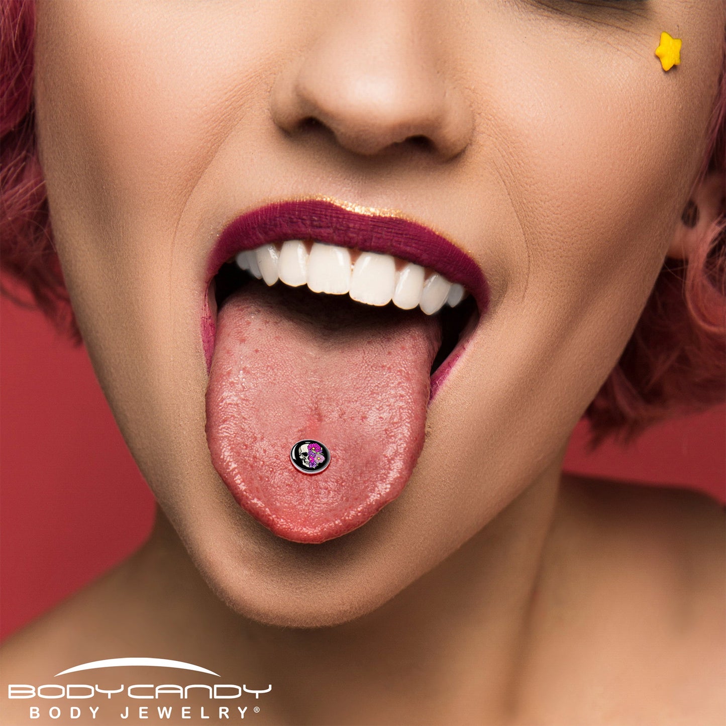 Floral Flowers Skull Barbell Tongue Ring by Onyx O