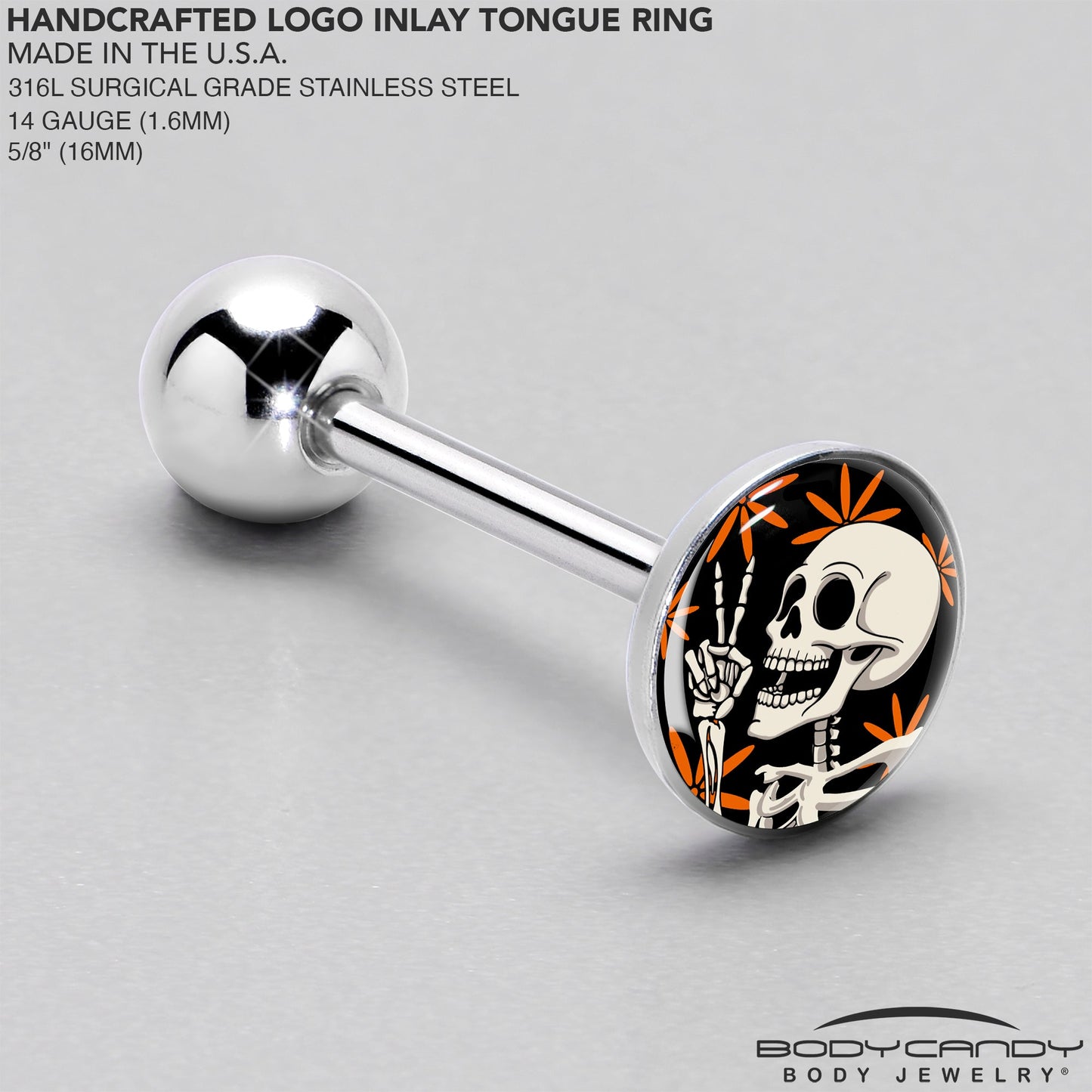 Peace Sign Skeleton Barbell Tongue Ring by Onyx O