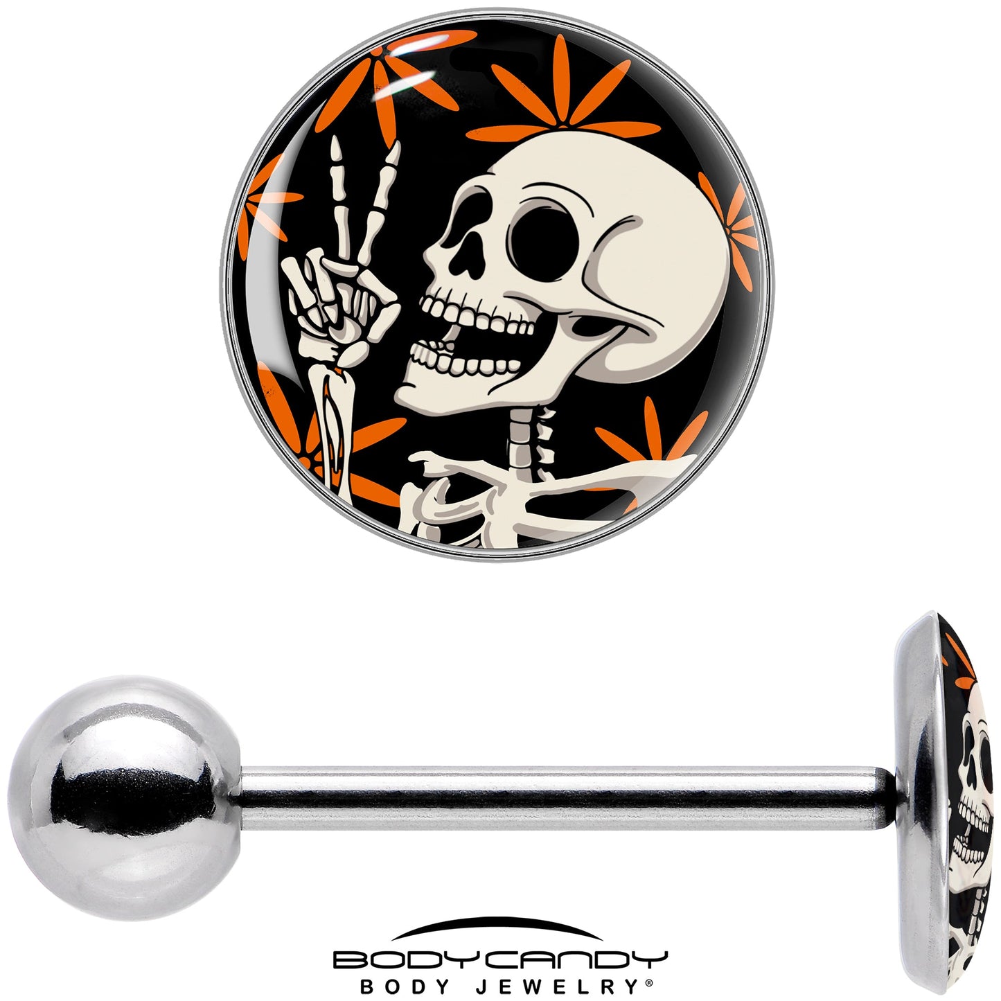 Peace Sign Skeleton Barbell Tongue Ring by Onyx O