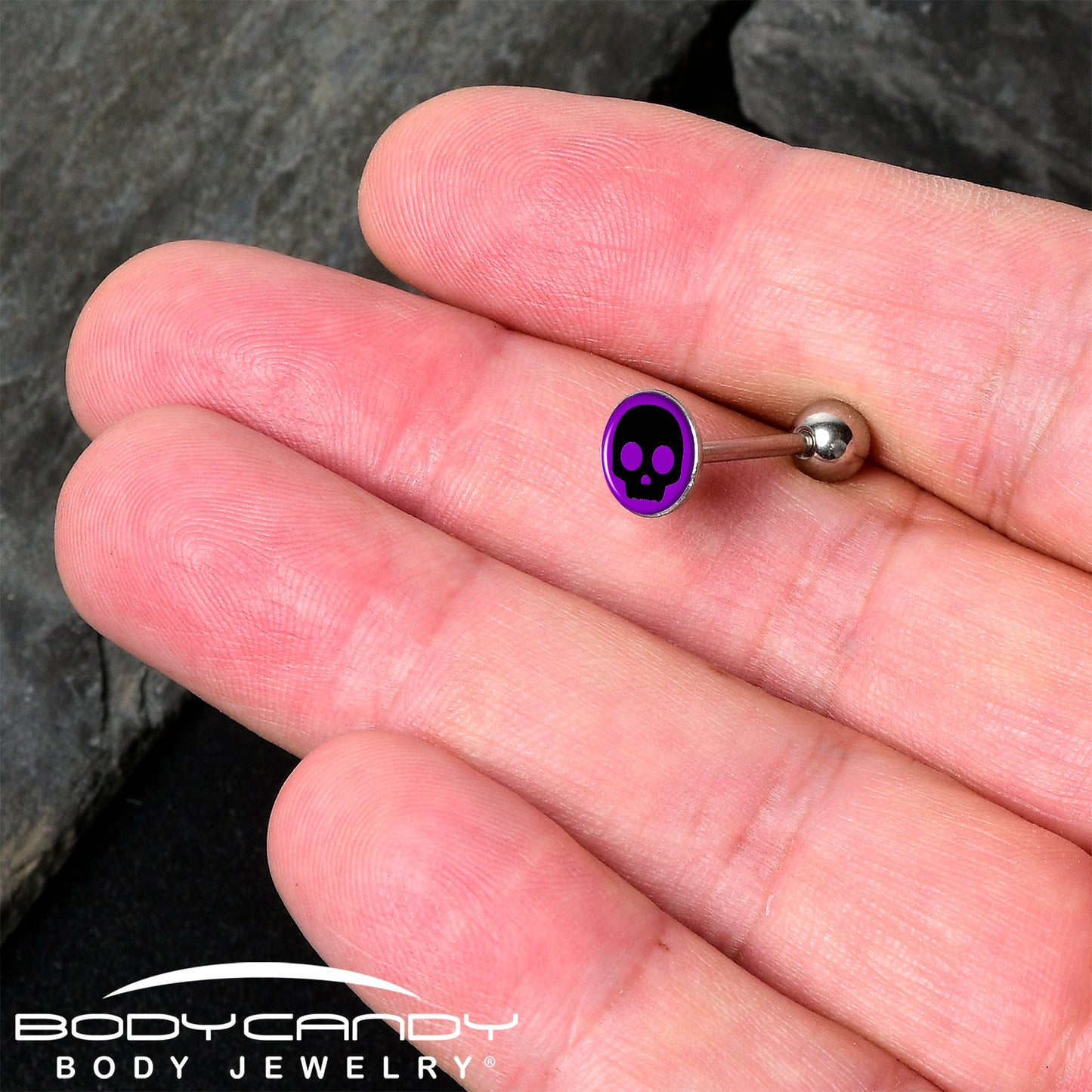 Purple Black Simple Skull Barbell Tongue Ring by Onyx O