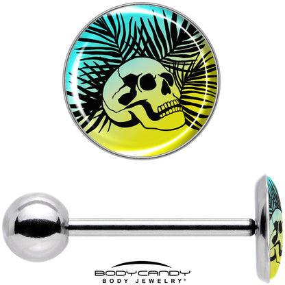Blue Haze Sunset Skull and Palms Barbell Tongue Ring by Onyx O