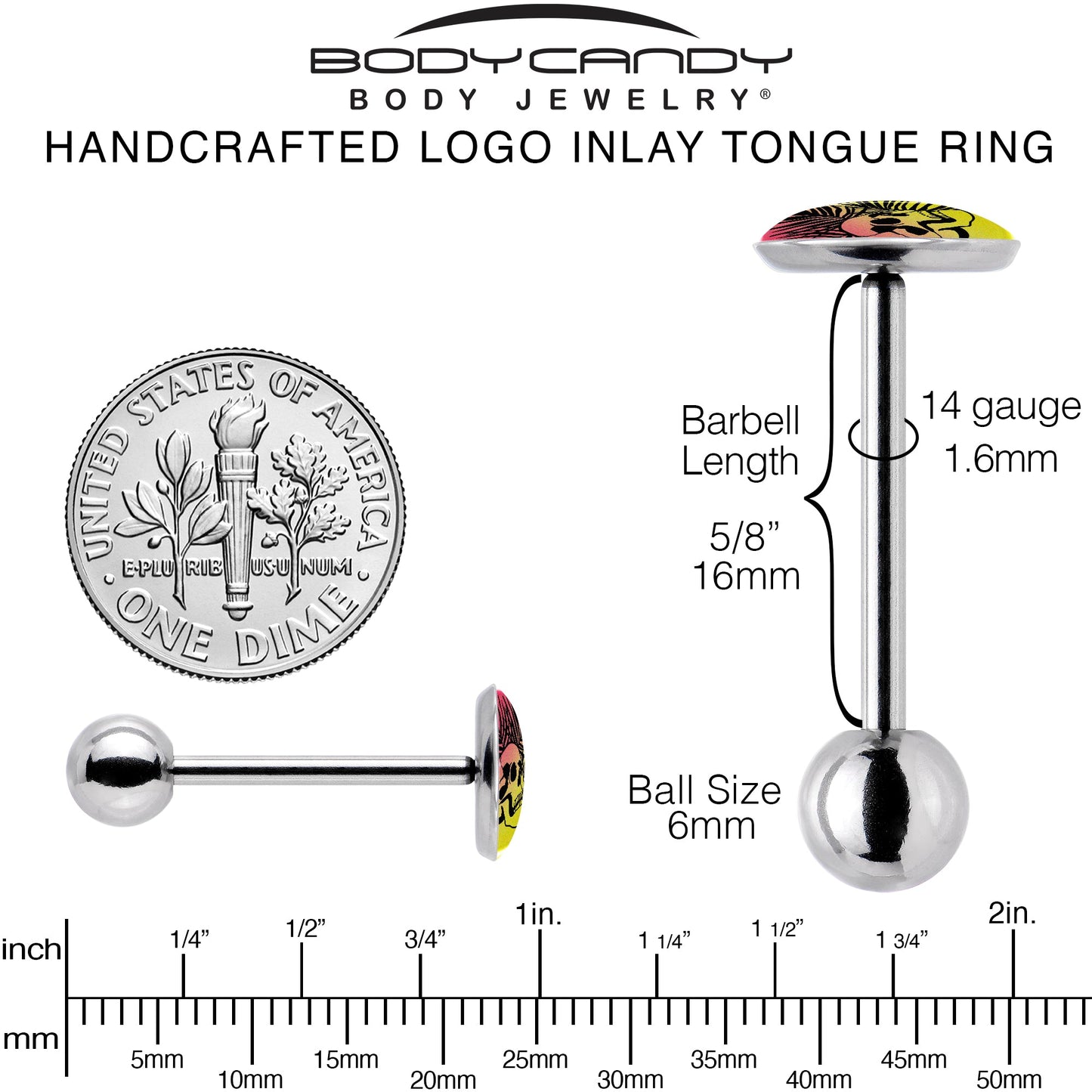 Red Haze Sunset Skull and Palms Barbell Tongue Ring by Onyx O