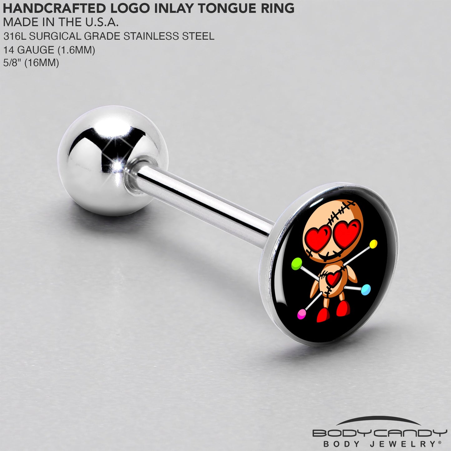 Valentine Heart Voodoo Doll Barbell Tongue Ring