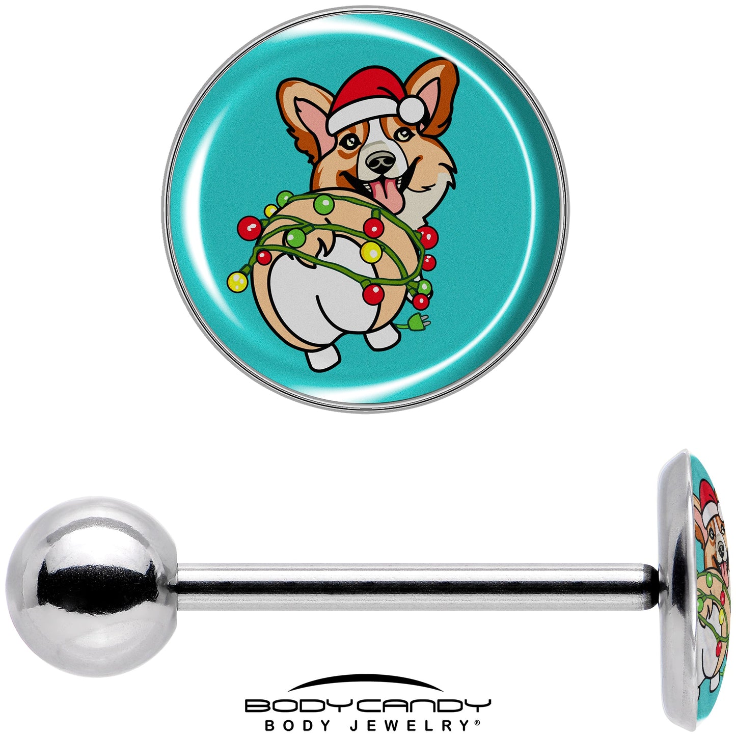 Christmas Holiday Lights Corgi Dog Barbell Tongue Ring by Onyx O