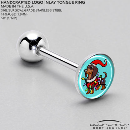 Christmas Holiday Weiner Dog Barbell Tongue Ring by Onyx O