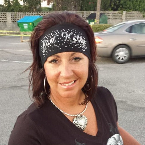 Tie-back Stretchy Rhinestone Bandana Bad Kitty Design, 2 Colors