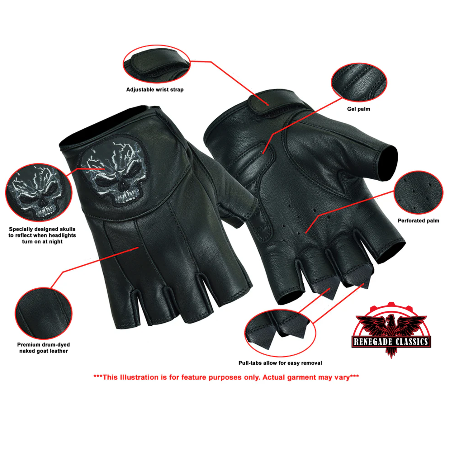 Reflective Skull Fingerless Glove