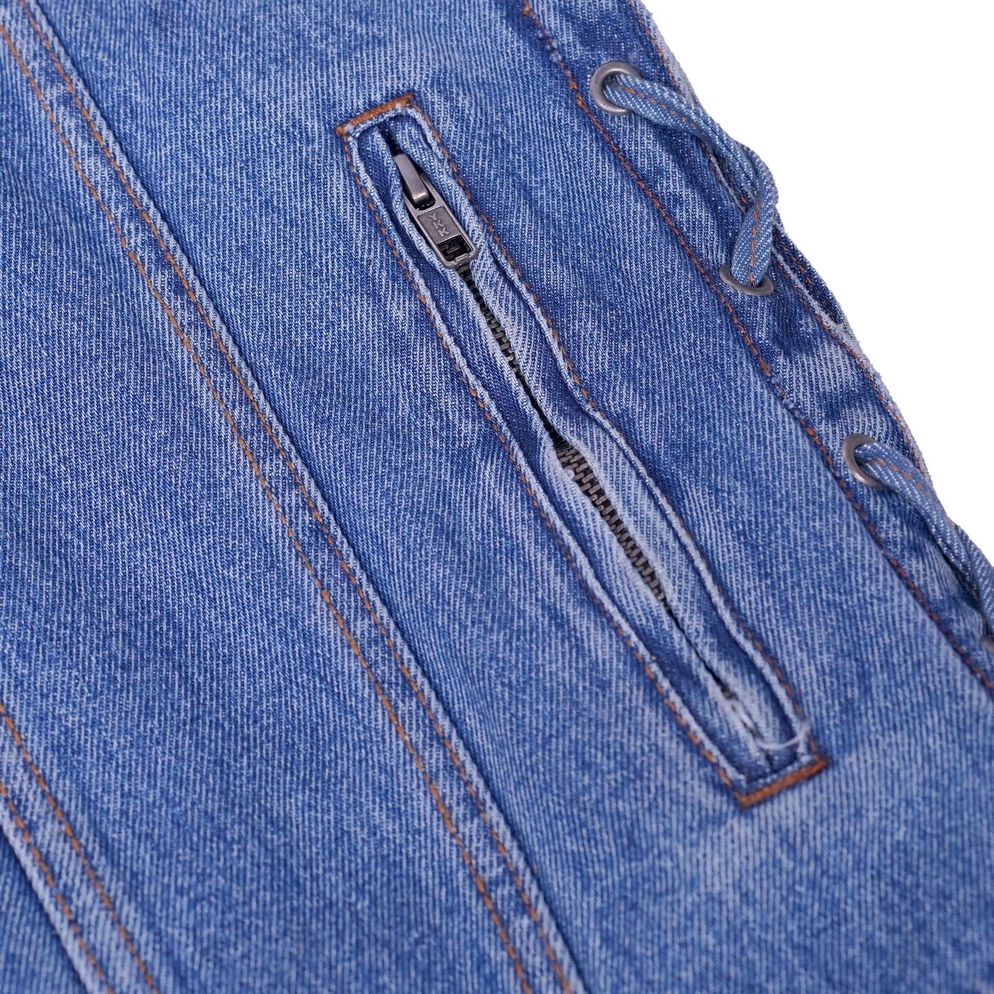 Men's Blue Denim Motorcycle Vest with Lace & Pockets