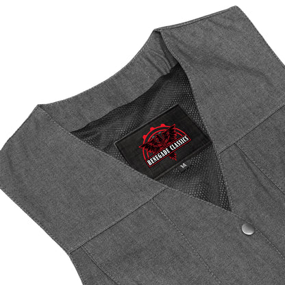 Women's Rough Rub-Off Raw Finish Broken Gray Denim Vest