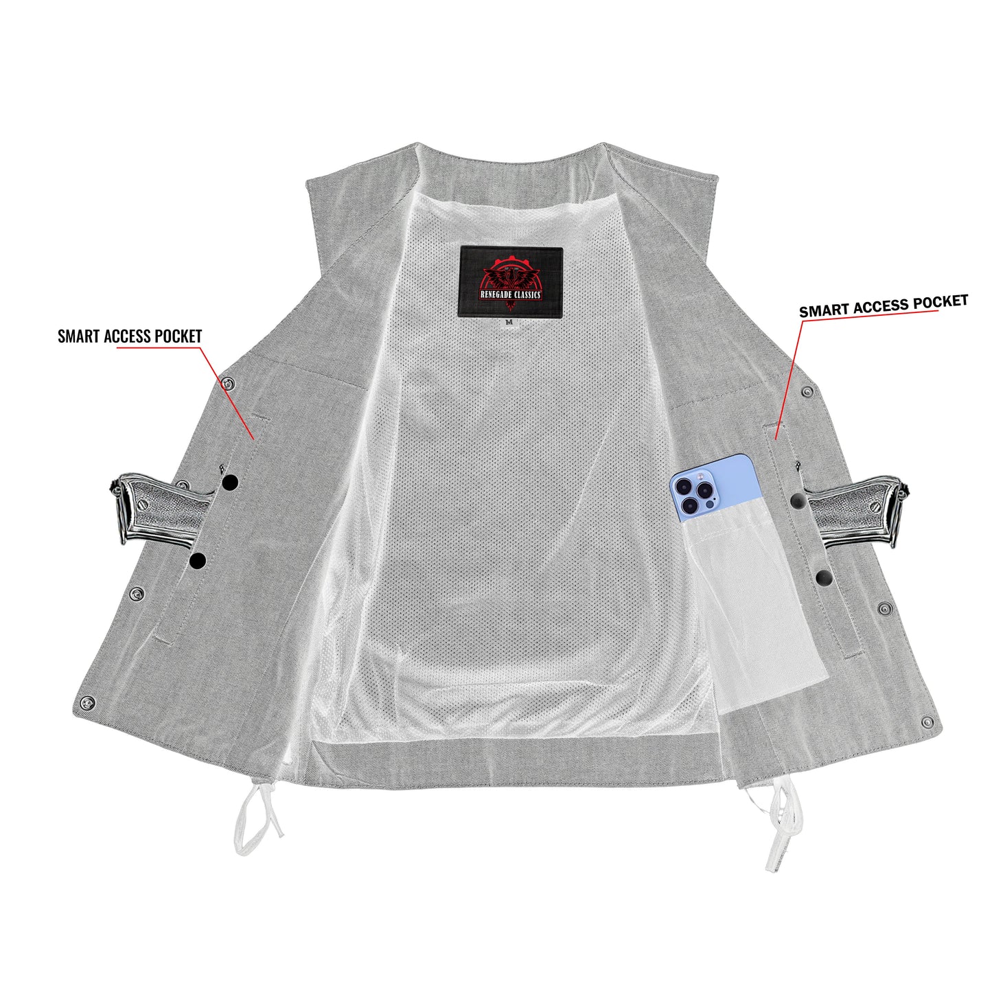 Women's Rough Rub-Off Raw Finish Broken Gray Denim Vest