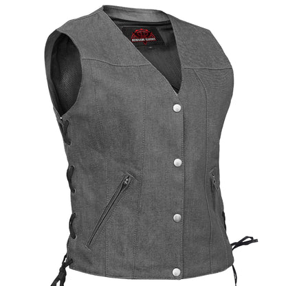 Women's Rough Rub-Off Raw Finish Broken Gray Denim Vest