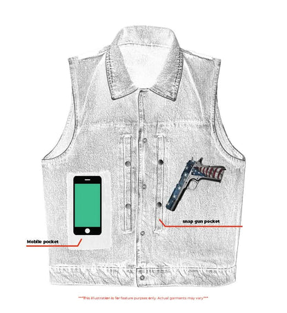 Men's Snap Front Blue Denim Motorcycle Vest