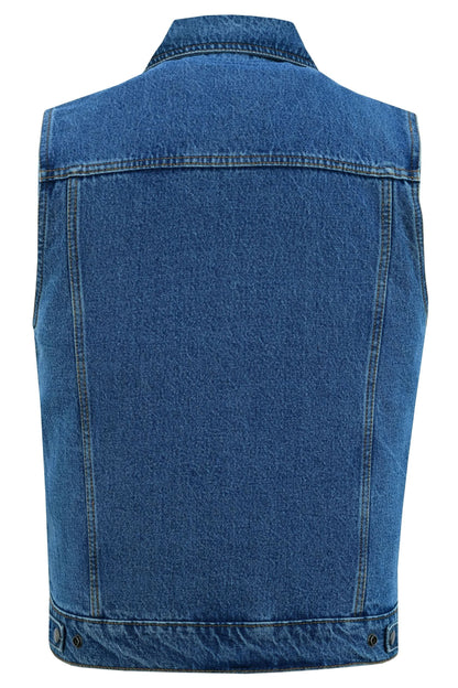 Men's Snap Front Blue Denim Motorcycle Vest