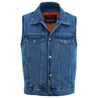 Men's Snap Front Blue Denim Motorcycle Vest