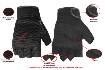 Synthetic Leather/ Mesh Fingerless Glove