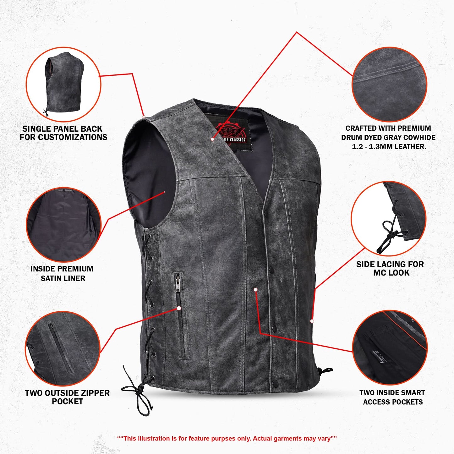 Men's Gray Single Back Panel Smart Access Pockets Vest