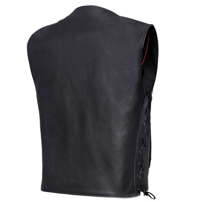 Clubster Men's Black Milled Cowhide Side Lace Motorcycle Leather Vest