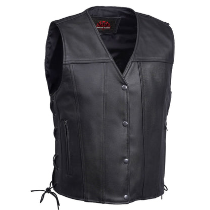 Clubster Men's Black Milled Cowhide Side Lace Motorcycle Leather Vest