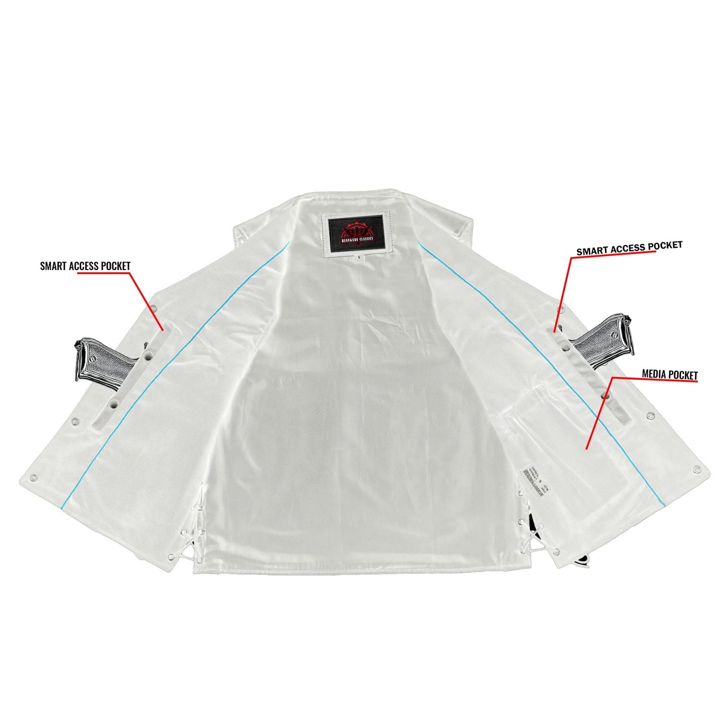 Clubster Men's Black Milled Cowhide Side Lace Motorcycle Leather Vest