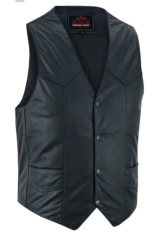 Men's Traditional Light Weight Black Leather Motorcycle Vest